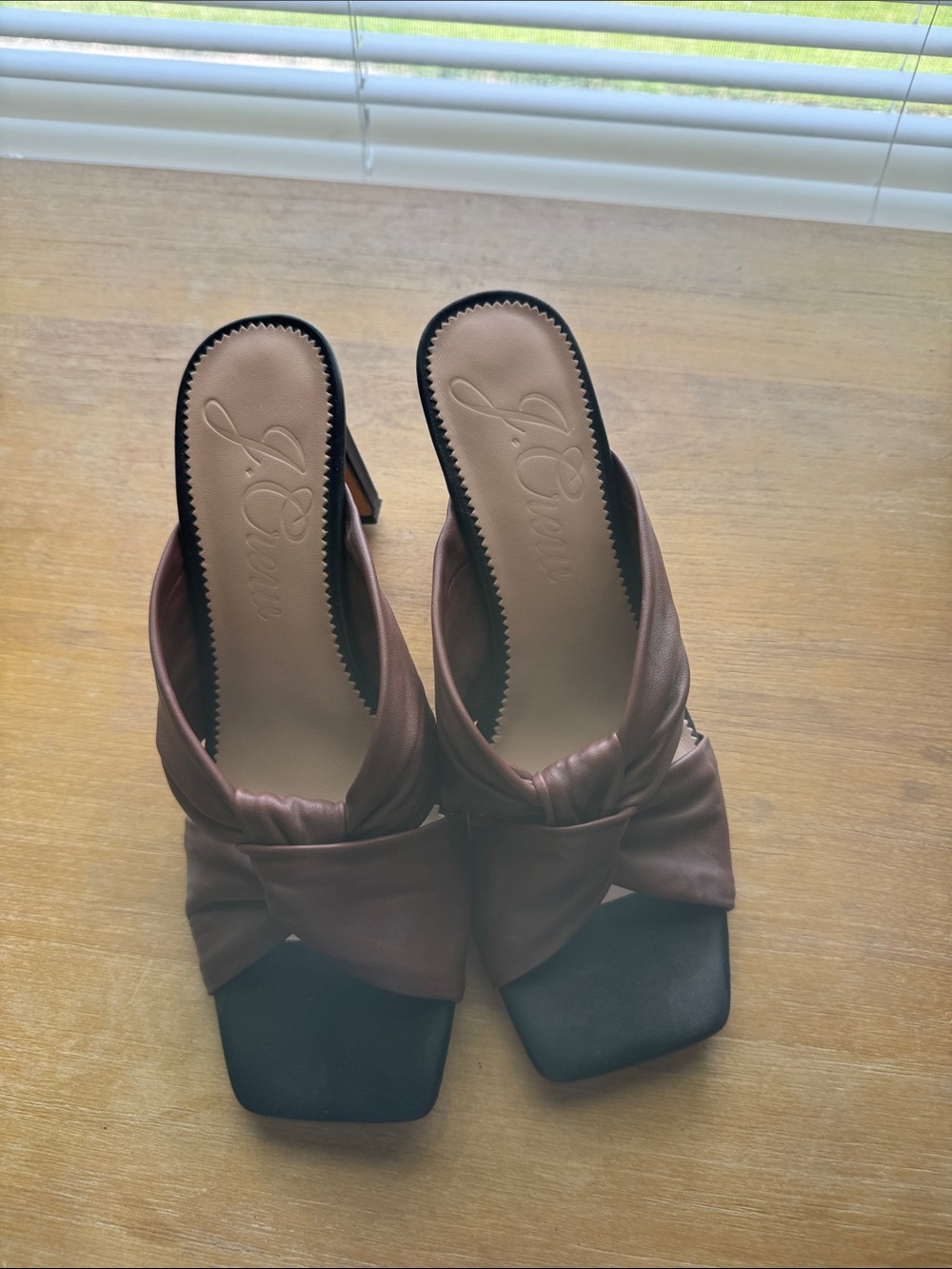 J. Crew Brown Knotted Leather Mule Heels